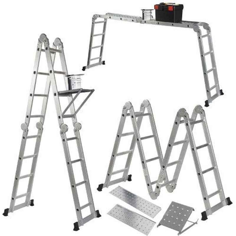 Champion 15.42ft Aluminium Silver Multipurpose Combination Ladder with Top Plates & Working Shelf