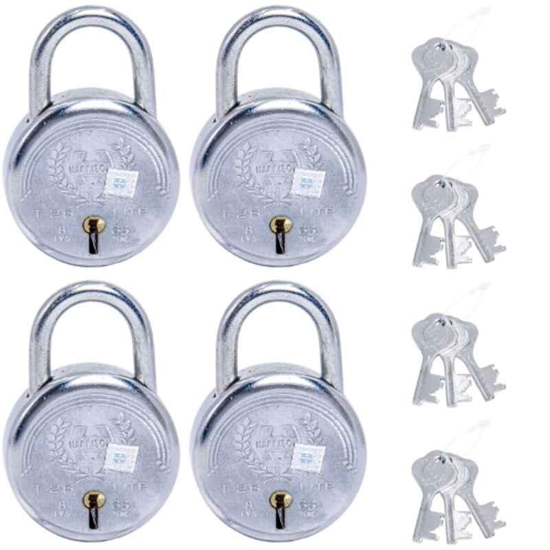 Harrison 65mm 7 Lever Mild Steel Bright Chrome Polished Finish Round Padlock with 3 Keys, T-26LITE-0534 (Pack of 4)