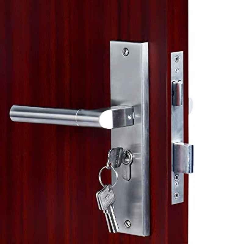 Homexpert MG303 8 inch 60mm Stainless Steel Satin Finish Cylindrical Plate Both Side Key Mortise Door Lock Set