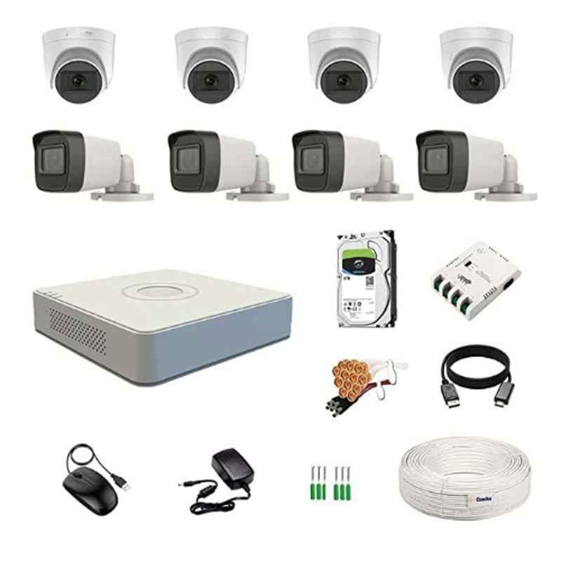 Hikvision 5MP 4 Pcs Dome, 4 Pcs Bullet Camera, 2TB Hardisk, 8CH DVR, Power Supply, BNC & DC Connector Kit