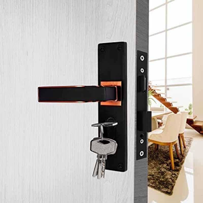 Screwtight 8 inch Zinc Black Rose Gold Cylindrical One Side Key Mortise Handle Door Lock Set, AZMPH-3111-CY-ZBRG-OSK