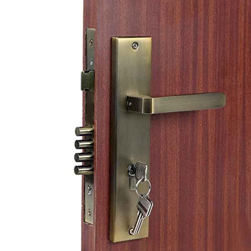 Homexpert LB303 10 inch 60mm Stainless Steel Antique Brass Finish Cylindrical Plate Both Side Key Mortise Door Lock Set