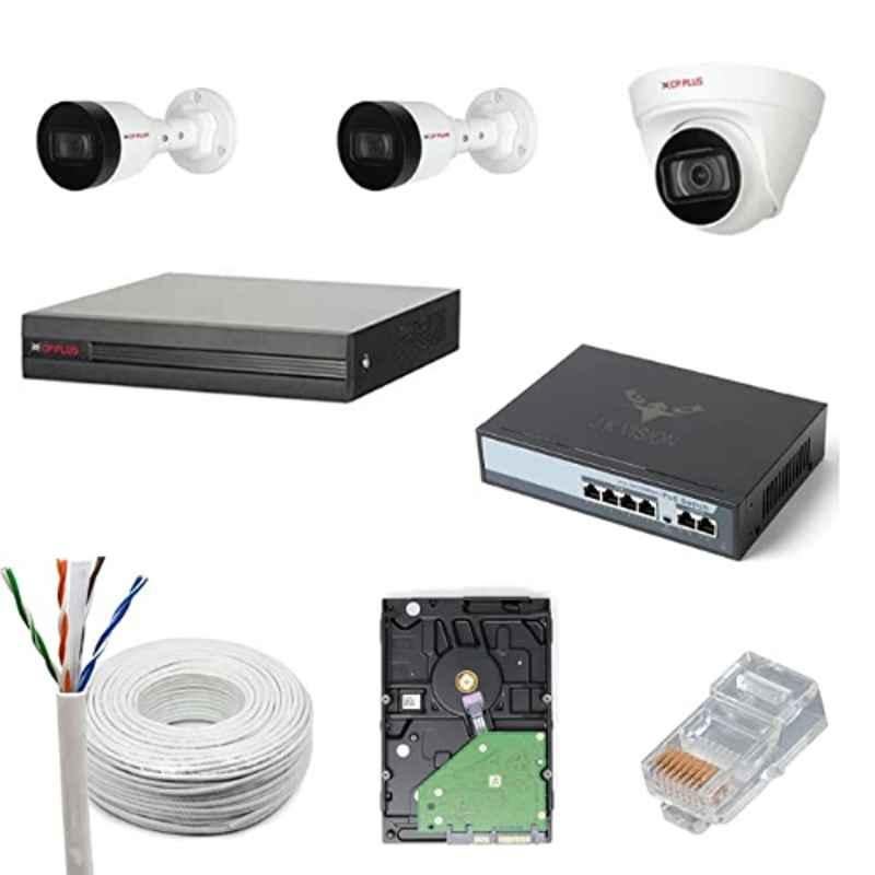 CP Plus 2MP Outdoor CCTV IP Camera Kit with 2 Bullet, 1 Dome, 4 Channel NVR, 4 Port JK Vision POE, 1TB Hard Disk, Cat6 Cable & 6 RJ45 Connector