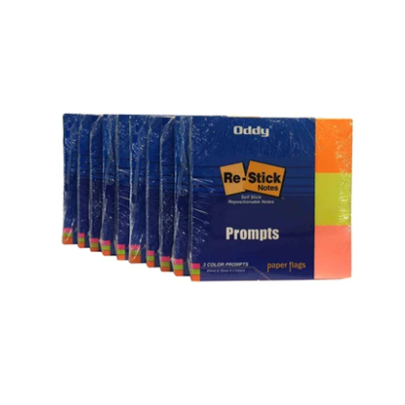 Oddy 1x3 inch Assorted Re-Stick Paper Prompts for 80 Sheets, 20000B254 (Pack of 20)