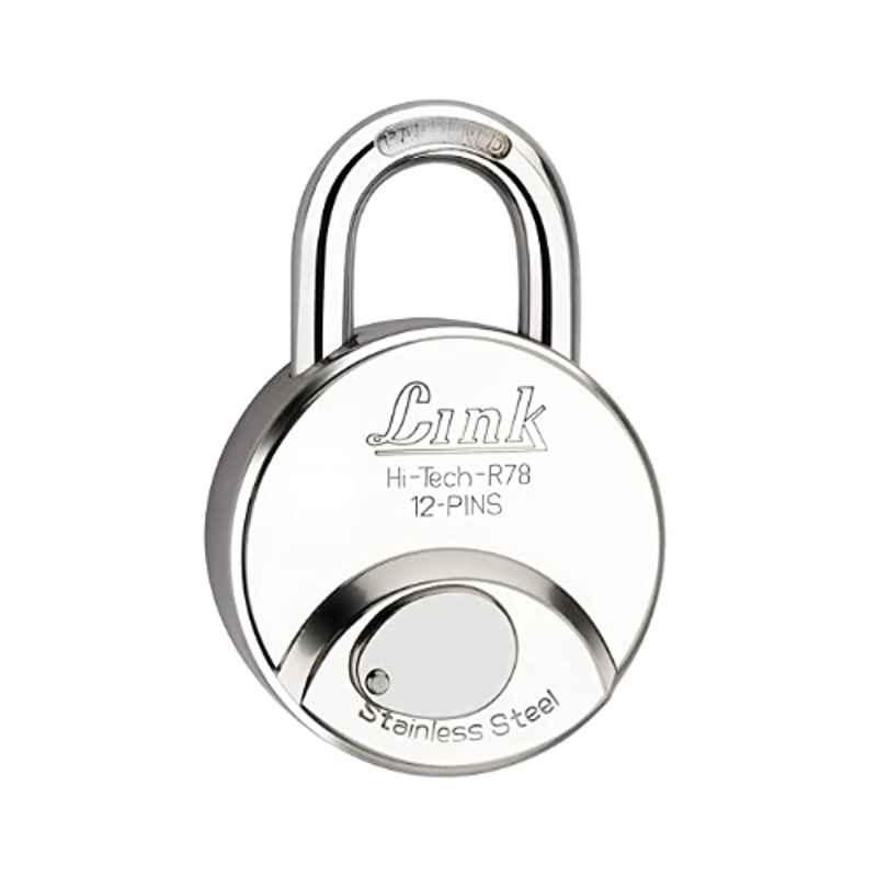 Link 78mm Hi-Tech Stainless Steel Silver Round Pad Lock with 3 Keys