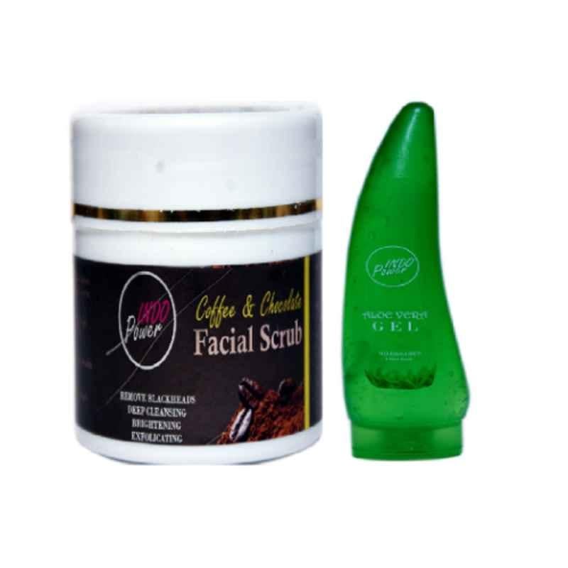 Indopower DD204 100g Coffee & Chocolate Facial Scrub with 150ml Aloe Vera gel Combo Pack