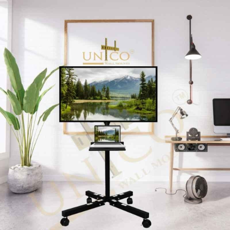 Unico Metal Black Adjustable Single Pipe Floor Stand with Wheels for 23 to 55 inch LED/LCD TV & Monitors, UN-2R20