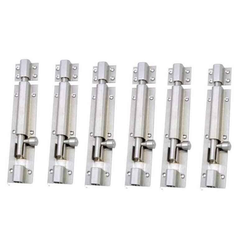 Smart Shophar 4 inch Brass Nickel Silver Hex Tower Bolt, SHA10TW-HEX-NS04-P6 (Pack of 6)