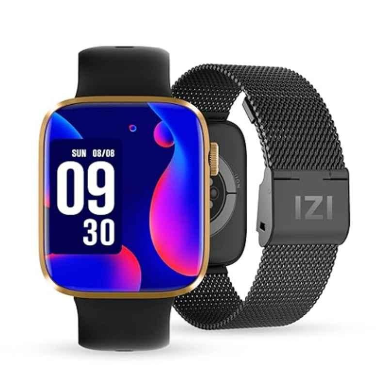 IZI Smart Pro 1.92 inch Gold & Black Retina Display Smartwatch with Bluetooth Calling, AI Voice Assistant, Sports Mode, Health Monitor, Activity Tracker & 2 Premium Straps