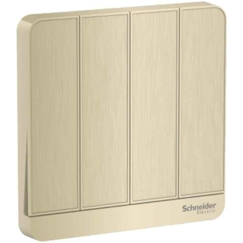 Schneider Electric AvatarOn 16A 250 VAC 2 Way Polycarbonate Metal Gold Hairline 4 Gang LED Switch, E8334L2LED_GH_G8