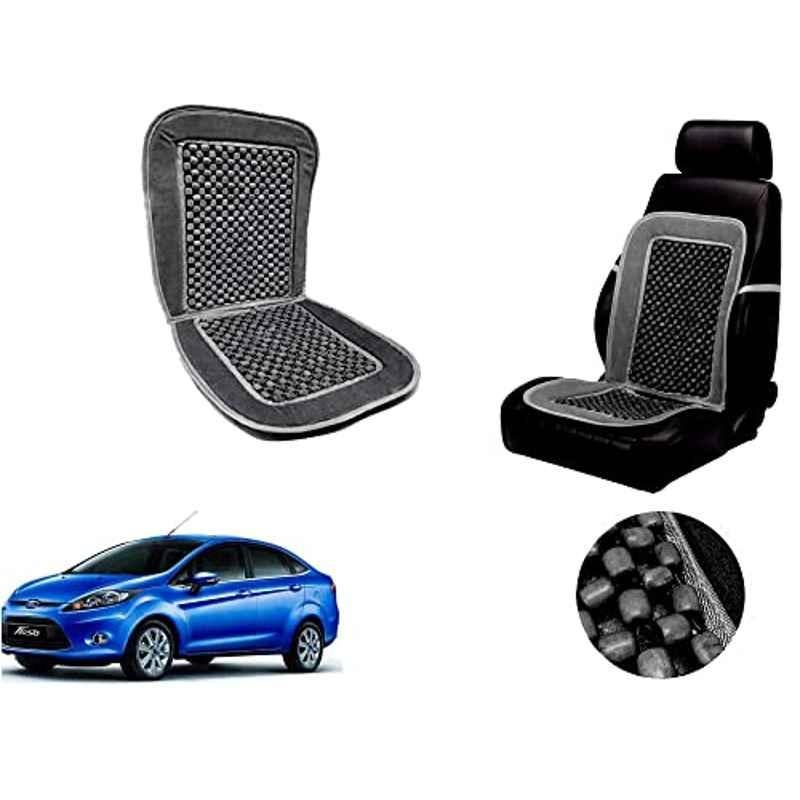 Auto Pearl PU, Velvet & Wooden Beads Grey Rectangular Seat Cushion for Ford Fiesta Old