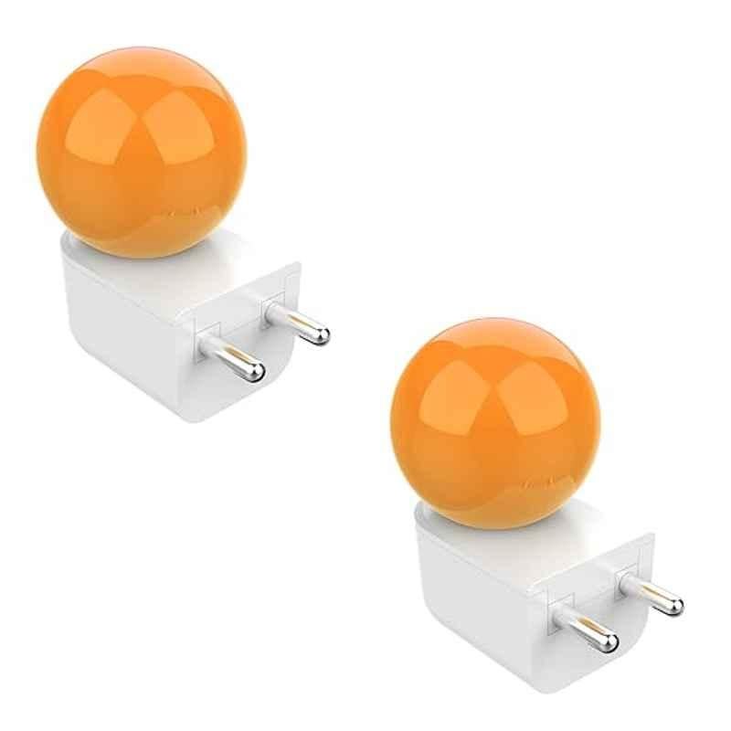 Fybros Bloom 0.5W Polycarbonate Orange Round LED Night Bulb with Plug & Play, FLS5296B (Pack of 2)