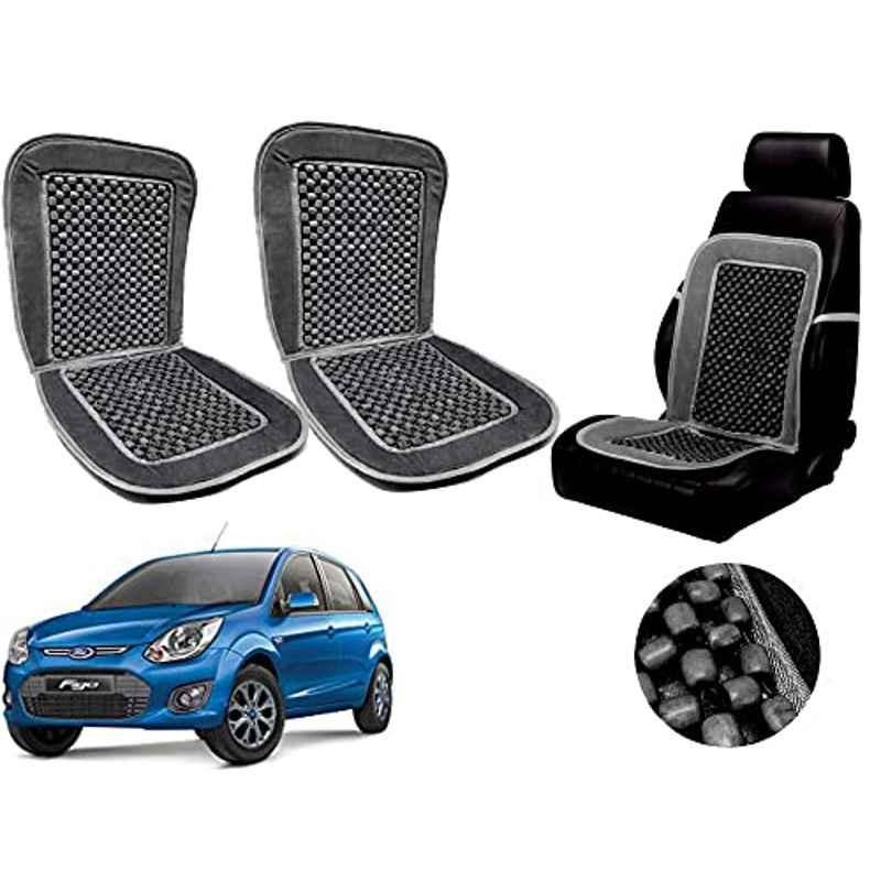 Auto Pearl PU, Velvet & Wooden Beads Grey Rectangular Seat Cushion for Ford Figo Type-2 (Pack of 2 )