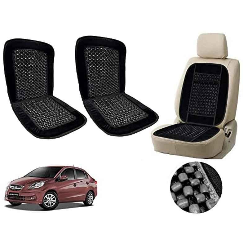 Auto Pearl PU, Velvet & Wooden Beads Black Rectangular Seat Cushion for Honda Amaze Type-1 (Pack of 2 )