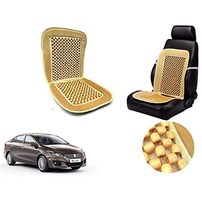 Auto Pearl PU, Velvet & Wooden Beads Beige Rectangular Seat Cushion for Maruti Suzuki Ciaz