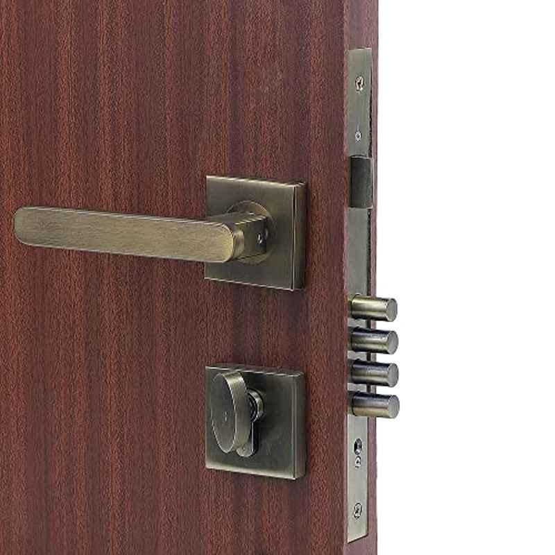 Homexpert Rose LB-304 Stainless Steel Antique Brass Finish Cylindrical Plate One Side Key Mortise Door Lock Set