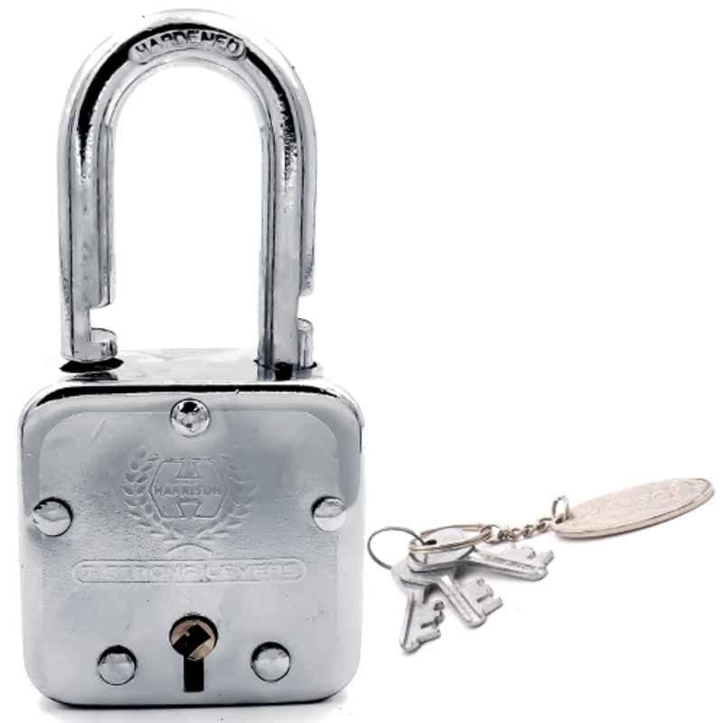 Harrison 55mm 6 Lever Mild Steel Bright Chrome Plated Finish Square Padlock with 3 Keys, T-27-0031