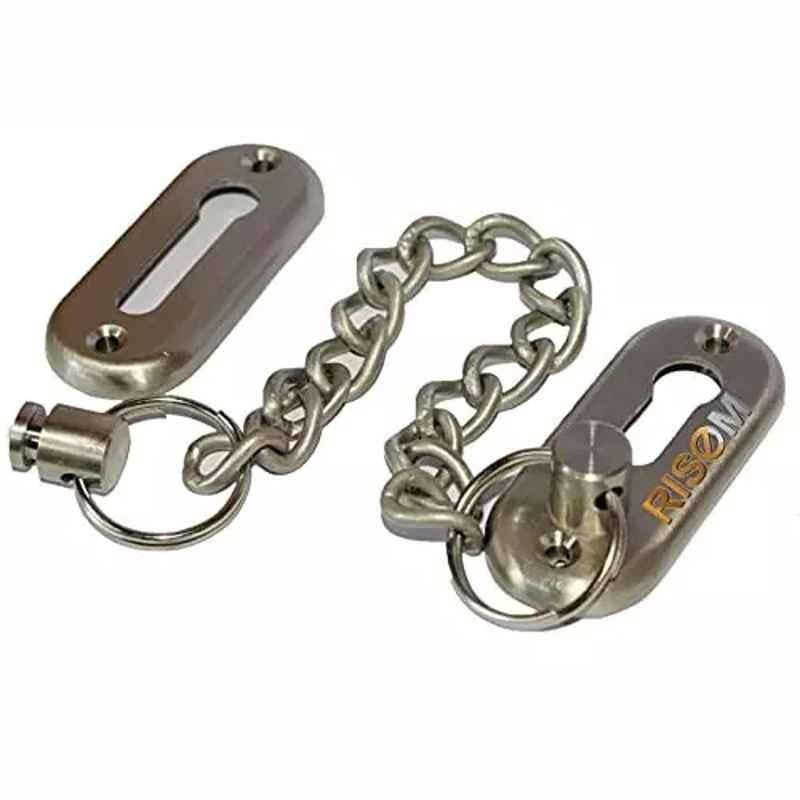 RiseOm 8 inch Satin Silver Brass Door Chain Lock, L9-36Z6-R1C6 (Pack of 3)