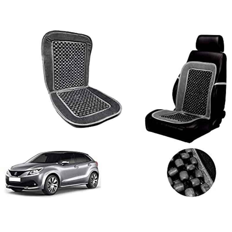 Auto Pearl PU, Velvet & Wooden Beads Grey Rectangular Seat Cushion for Maruti Suzuki Baleno 2015