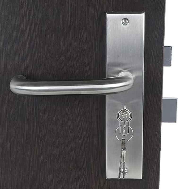 Handle Waala MG1103-CYS-BSK 8 inch 60mm Stainless Steel Silver Cylindrical Plate Both Side Key Mortise Door Lock Set