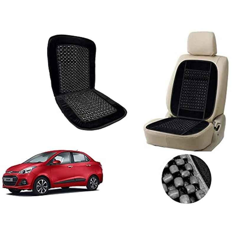 Auto Pearl PU, Velvet & Wooden Beads Black Rectangular Seat Cushion for Hyundai Xcent