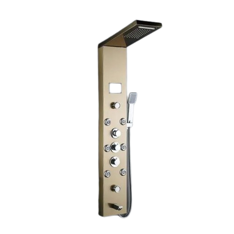 NextGen 6 in 1 Stainless Steel 304 Mirror Finish Gold Wall Mounted Shower Panel Tower Set with LED