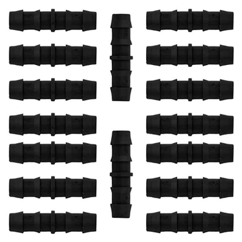 Cinagro 16mm Plastic Black Straight Joiner Connector, CNG115 (Pack of 15)