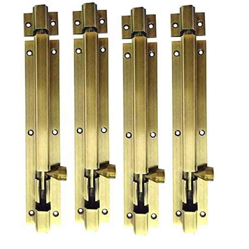 Smart Shophar 4 inch Brass Antique Hex Tower Bolt, SHA10TW-HEX-AN04-P4 (Pack of 4)