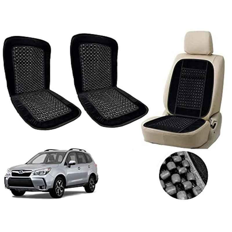 Auto Pearl PU, Velvet & Wooden Beads Black Rectangular Seat Cushion for Subaru Forester (Pack of 2 )