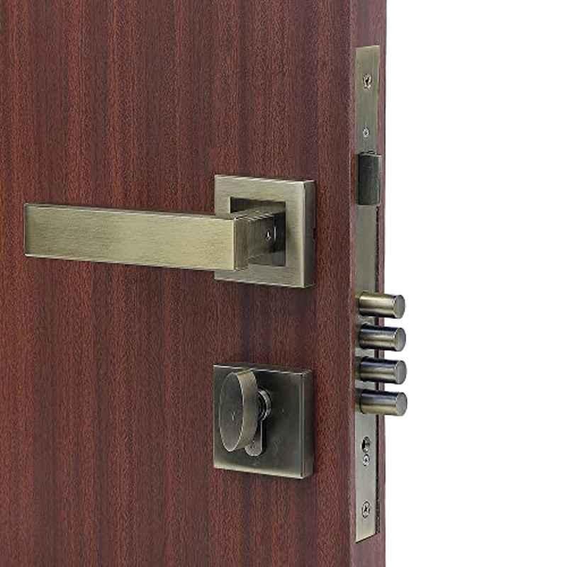 Homexpert Rose LB-1007 Stainless Steel Antique Brass Finish Cylindrical Plate One Side Key Mortise Door Lock Set