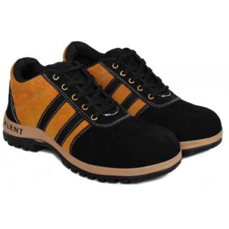 Adzon Leather Black & Beige Steel Toe Safety Shoes, 2135, Size: 9