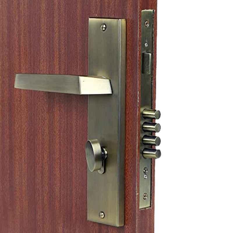 Homexpert Sana 10 inch 60mm Stainless Steel Antique Brass Finish Cylindrical Plate One Side Key Mortise Door Lock Set
