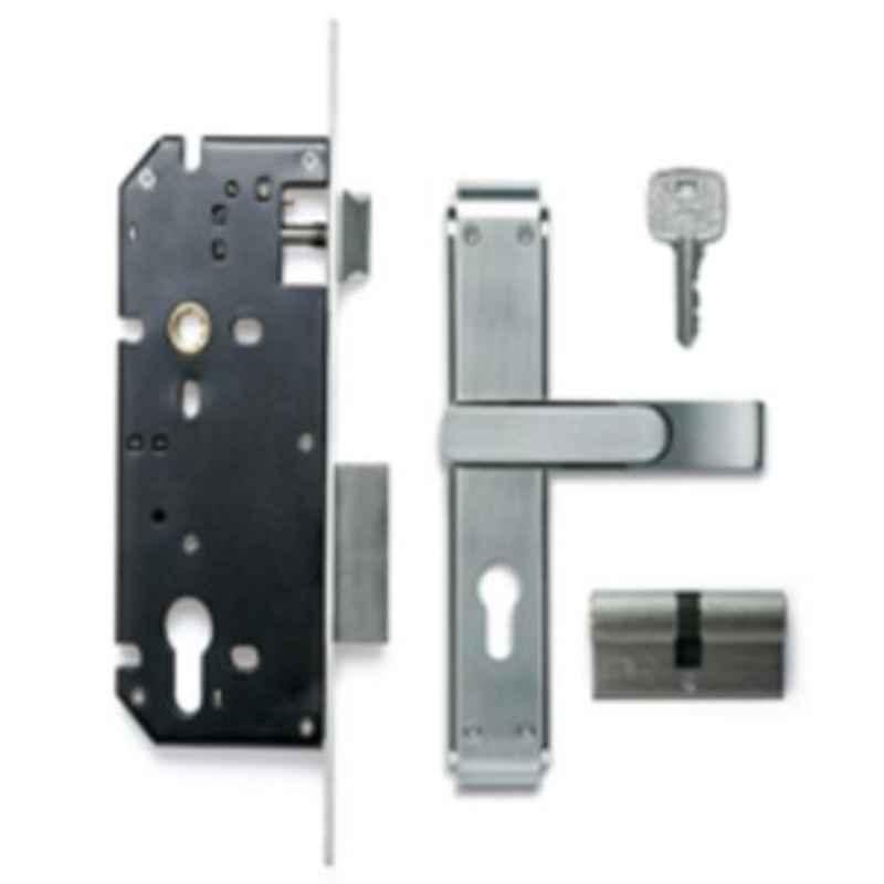 Godrej Gloria Combi 240mm Zinc Alloy Satin Steel Finish Door Handle Set with Lock, 8166