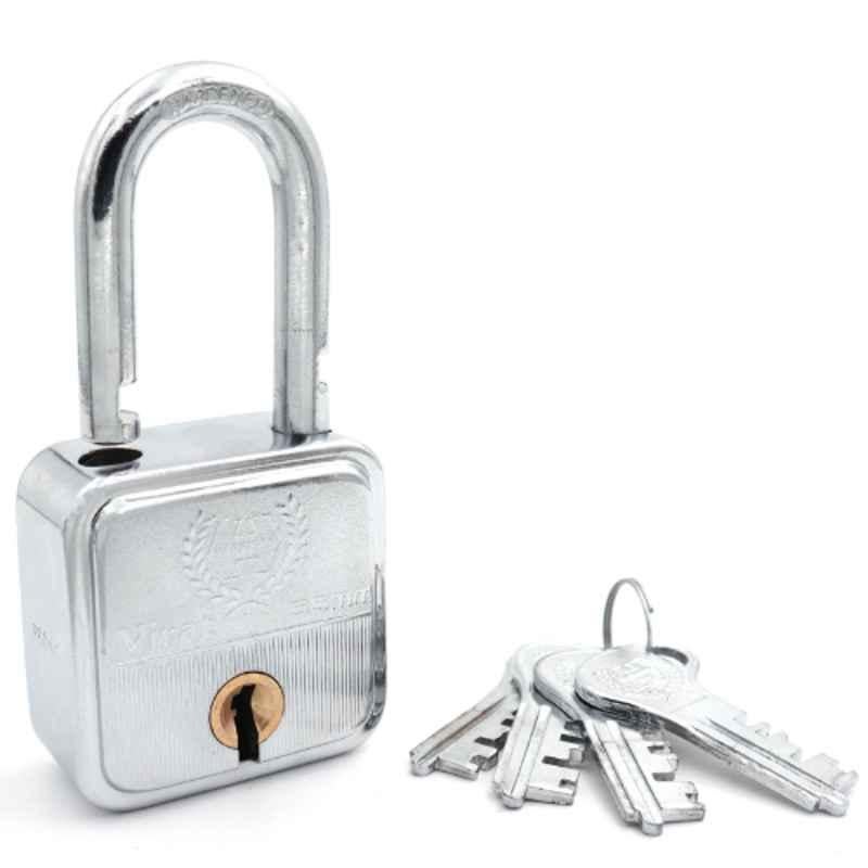 Harrison 55mm 8 Lever Mild Steel Bright Chrome Plated Finish Square Padlock with 3 Keys, VIRAT-0592