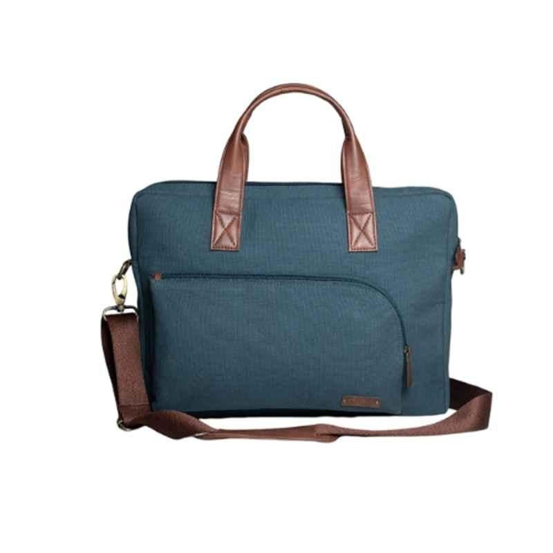 All Sorted 14 inch Faux Leather Teal & Brown Laptop Bag with Shoulder Pad Side Strap