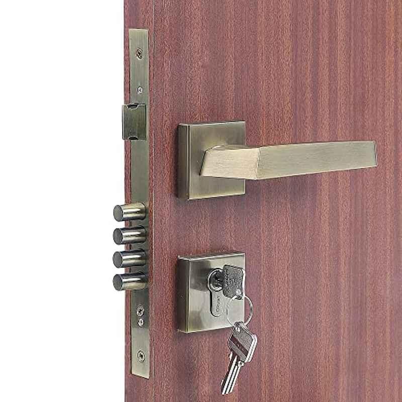 Saze Sana Stainless Steel Antique Brass Finish One Side Key Mortise Door Lock Handle Set with 3 Keys