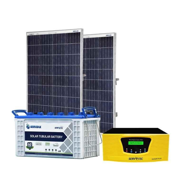 Servotech 800VA Solar PCU, 75Ah Solar Tubular Battery & 2 Pcs 210W Solar Panel Combo