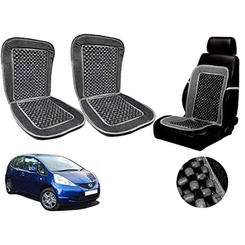 Auto Pearl PU, Velvet & Wooden Beads Grey Rectangular Seat Cushion for Honda Jazz (Pack of 2 )