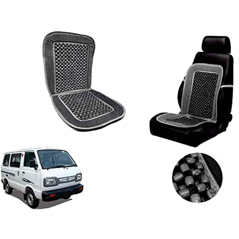 Auto Pearl PU, Velvet & Wooden Beads Grey Rectangular Seat Cushion for Maruti Suzuki Omni