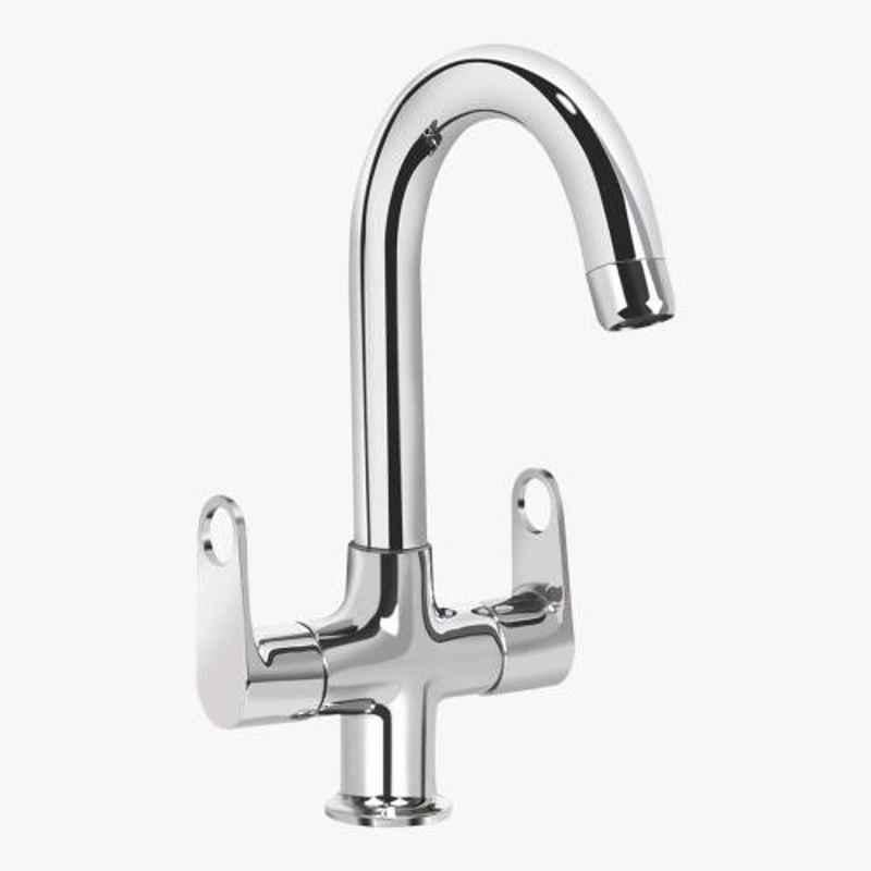 Kerovit Hydrus Plus Silver Chrome Finish Deck Mounted Center Hole Basin Mixer with Swivel Spout, KB511027
