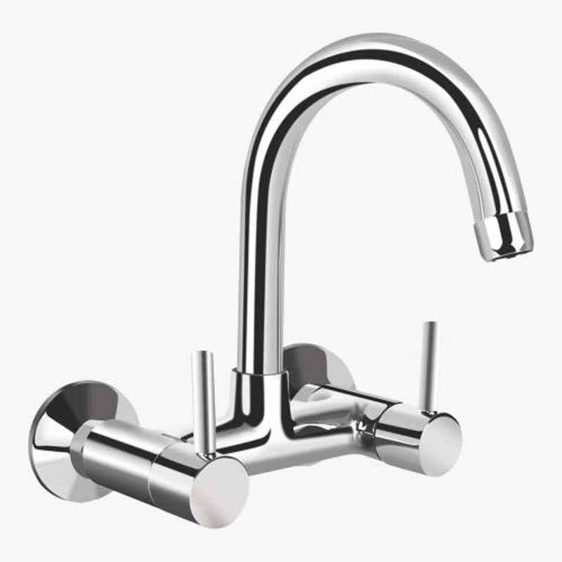 Kerovit Nucleus Silver Chrome Finish Wall Mounted Sink Mixer with Swivel Spout & Flanges, KB111024