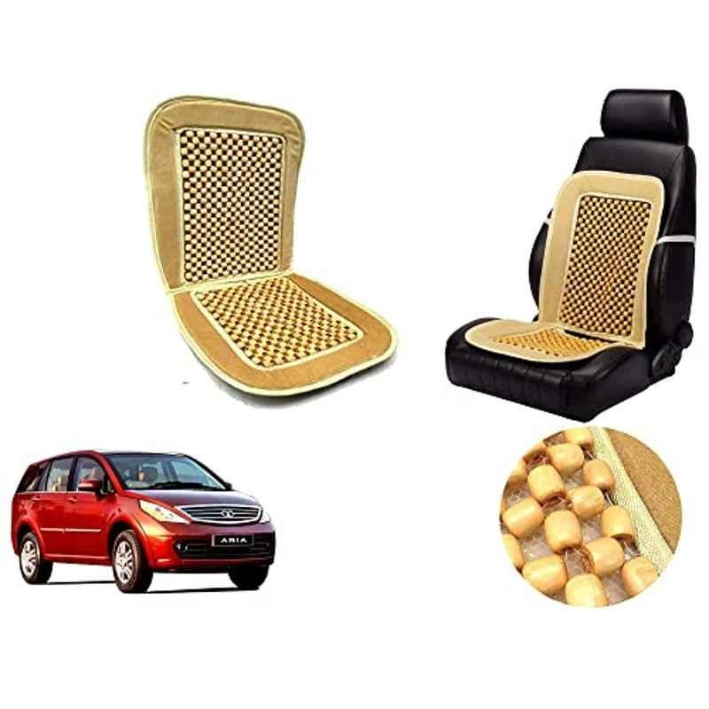 Auto Pearl PU, Velvet & Wooden Beads Beige Rectangular Seat Cushion for Tata Aria