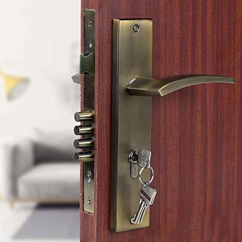 Voltizi 10 inch Stainless Steel 304 Antique Brass  Finish Cylindrical Plate Mortise Door Lock Handle Set