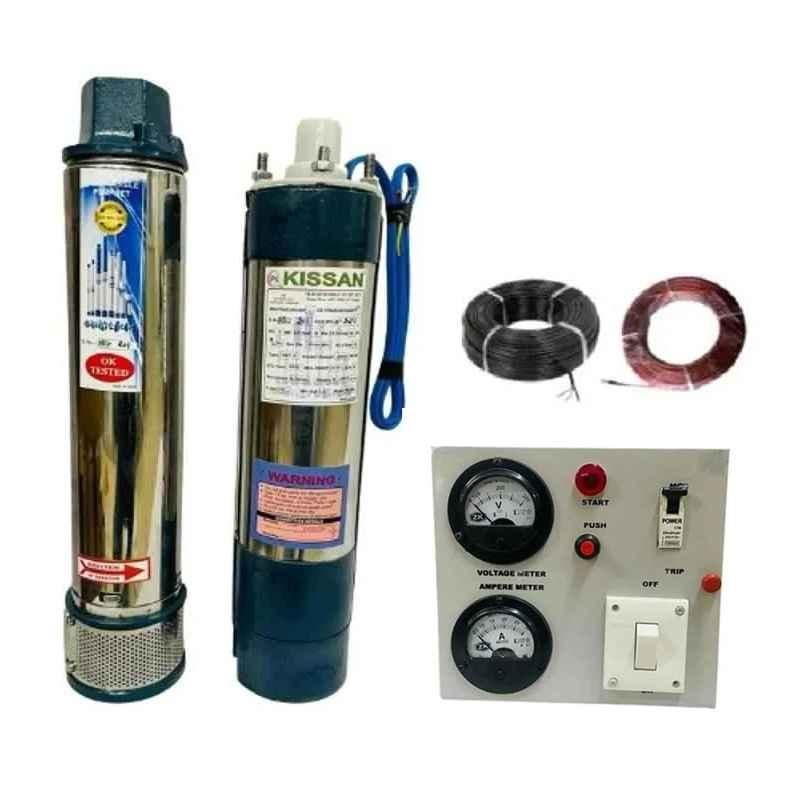 Pro Kissan 1.5HP 12 Stage Oil Filled Submersible Pump with Control Panel, 30m Cable & 30m Safety Wire, Total Head: 120-170 ft