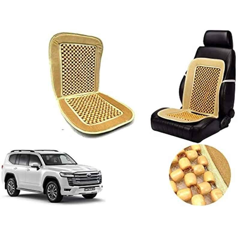 Auto Pearl PU, Velvet & Wooden Beads Beige Rectangular Seat Cushion for Toyota Land Cruiser