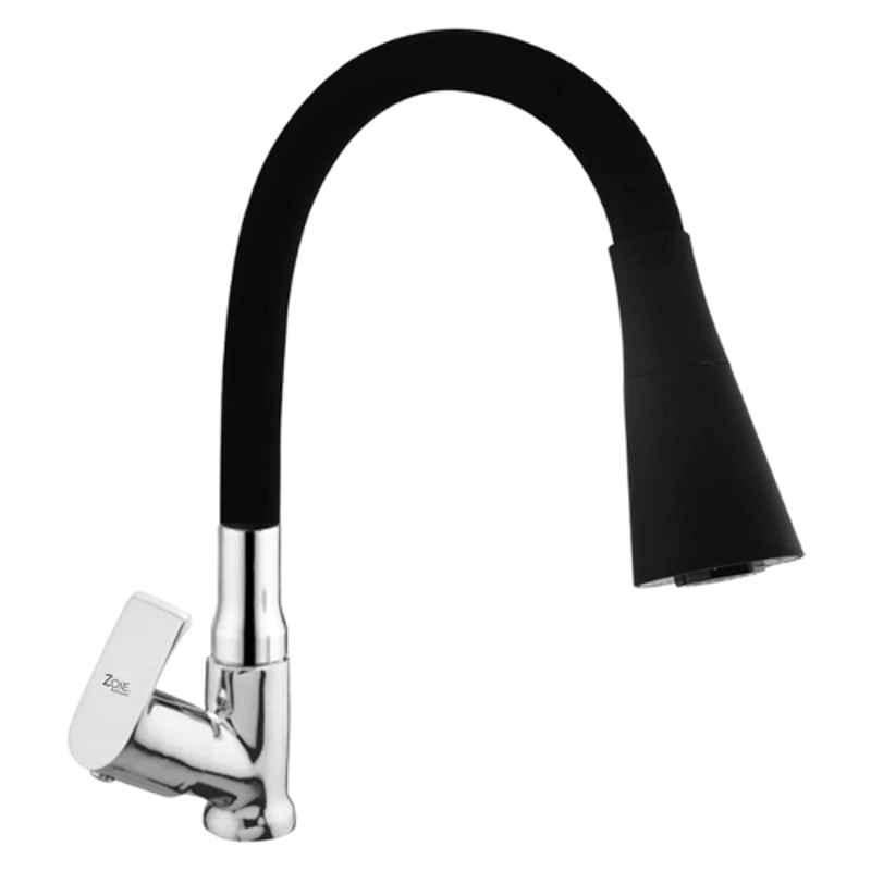 Zoie Stonex Brass Chrome Finish Kitchen Sink Tap with Black Flexible Silicone Swivel Spout, Z27042