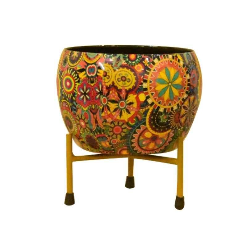 Sone Key Chidiya 5x5 inch Iron Apple Shape Handmade Meenakari Finish Plant Container with Stand, VDR-07-PCK1