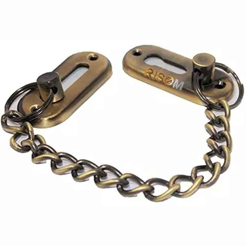 RiseOm 8 inch Antique Brass Door Chain Lock, KU-NWU7-6T89