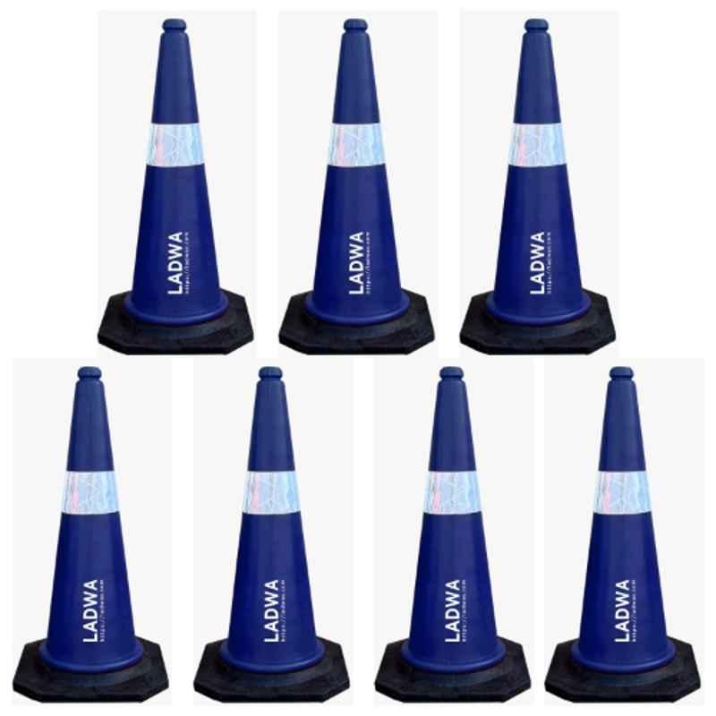 Ladwa 7 Pcs 750mm PVC Impact Resistant Blue Road Traffic Safety Cone with 7m Chain & 7 Hooks Set