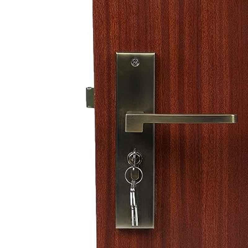 Homexpert LB-306 8 inch Stainless Steel Antique Brass Finish Cylindrical Plate Both Side Key Mortise Door Lock Set